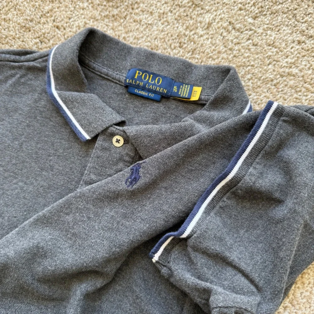 Polo Ralph Lauren Men XL Gray Classic Fit Tipped Striped Polo Shirt